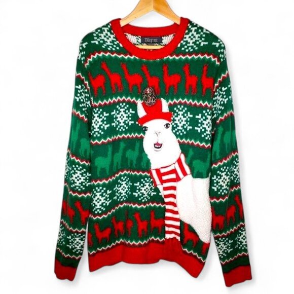 33Degress Llama with Scarf Holiday Christmas Ugly Sweater Men's Party Chunky L - Picture 1 of 5